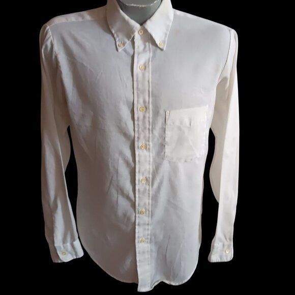 Vintage Mens Large Oxford Shirt 1970's Button-Up Lazy Dad Lawyer Distressed 16.5 - Picture 2 of 7